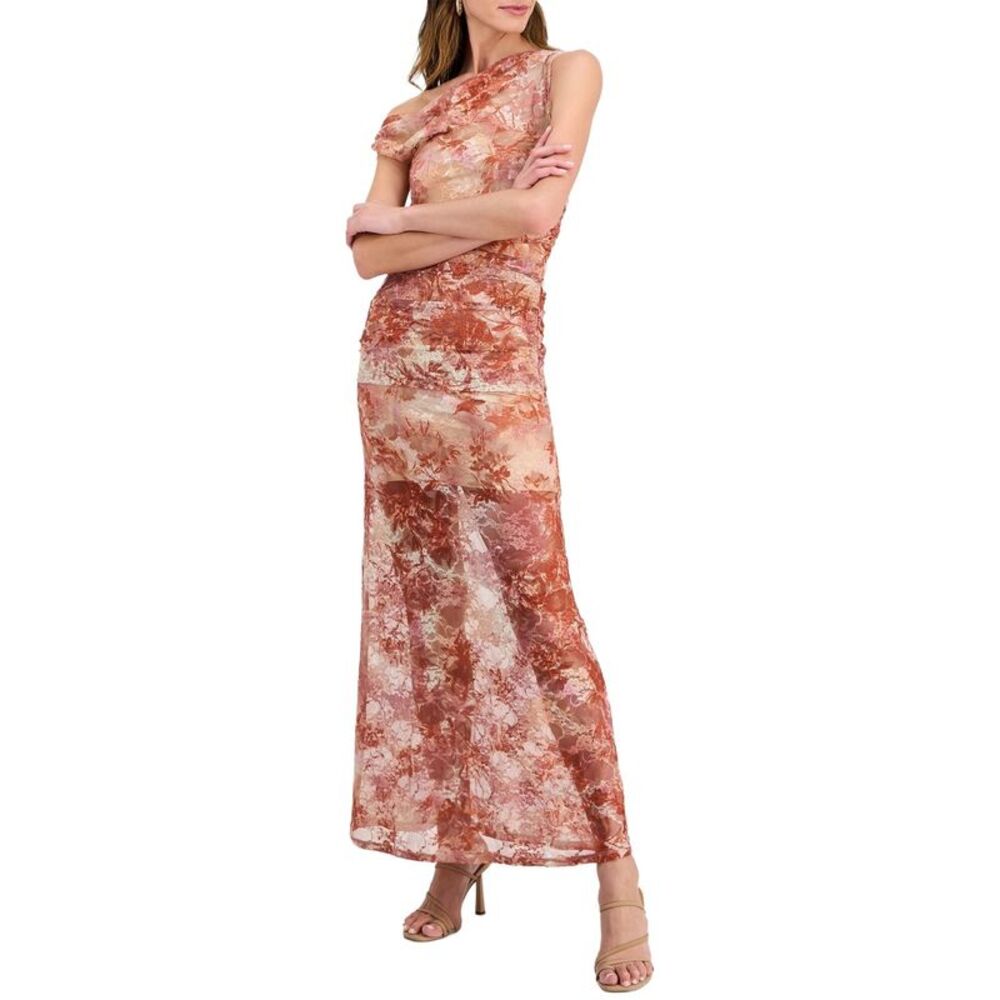 14th Place Juniors Sheer Floral Off-The-Shoulder Midi Dress Small Sepia NWT $89